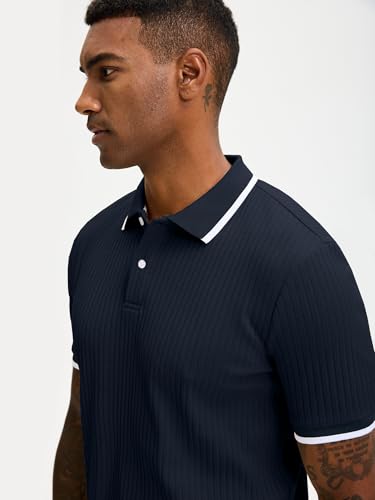 Men's Regular Fit Short Sleeve Knit Polo Shirt - Large Navy Blue