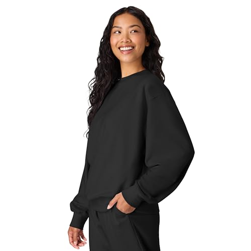 Women's Fleece Sweatshirt with Placed Flowers - Medium Black - Hanes Originals