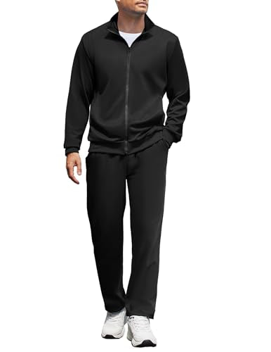 Men's Casual Tracksuit Set - Full Zip Jogging Suit, Large, Black