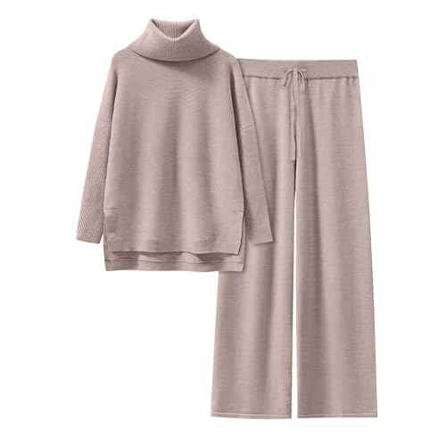 ANRABESS Women Two Piece Outfits Oversized Turtleneck Knit Pullover Sweater Top Wide Leg Pants Lounge Set Sweatsuit 2025 Fall