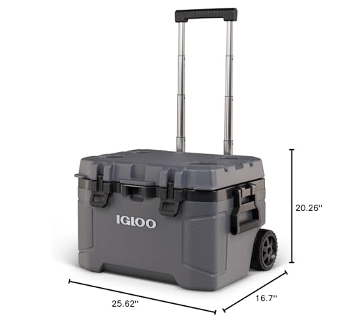 Igloo Trailmate 52Qt Wheeled Cooler, Insulated Hard Shell Ice Chest, Carbonite