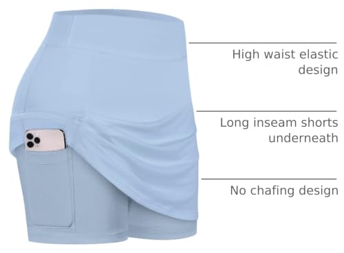 Women's Summer Tennis Skirts with Shorts - Pickleball, Golf & Workout Skorts - Baby Blue XX-Large
