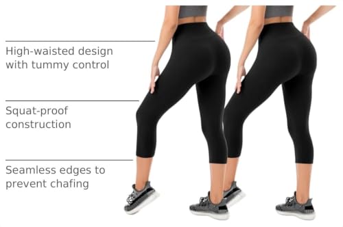 Women's Capri Leggings 2 Pack - Comfortable Athletic & Casual Wear