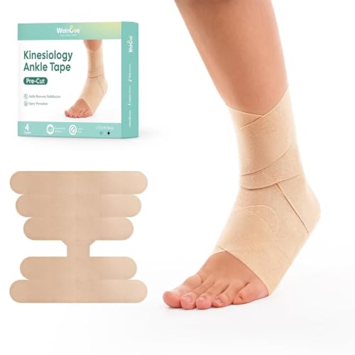 Precut Kinesiology Ankle Tape for Support & Stability - Beige, 4-Pack, Large