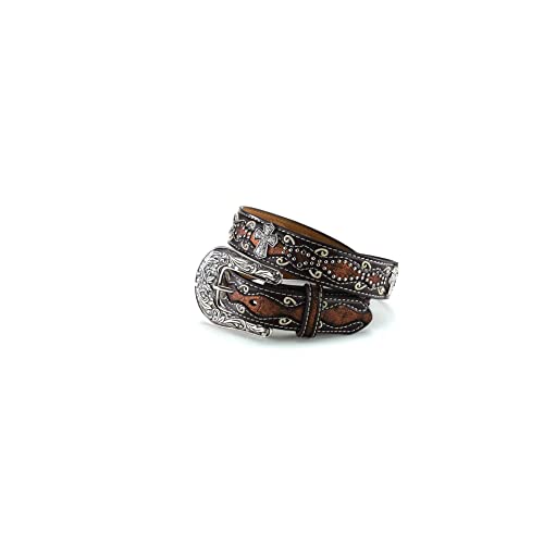 ARIAT Girls' Rhinestone Cross Conchos Faux Crocodile Belt
