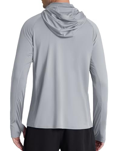 Roadbox Men's UPF 50+ Hooded Fishing Shirt Long Sleeve Sun Protection Hoodie Large Gray