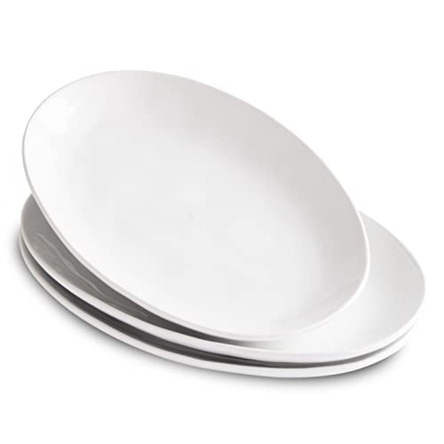 Ceramic Serving Platters Set of 3 - 12 Inch White Dinner Dishes with High Edges