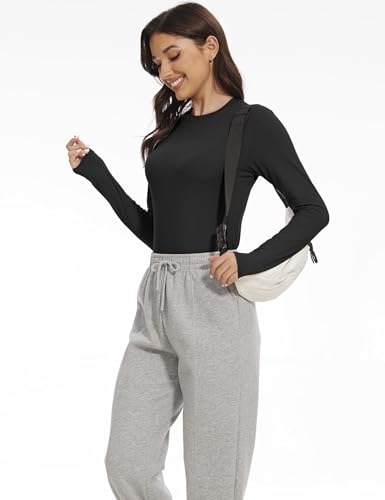 Women’s Long Sleeve Crew Neck Slim Fit Shirt Pack - Medium, Black, White, Heather Grey