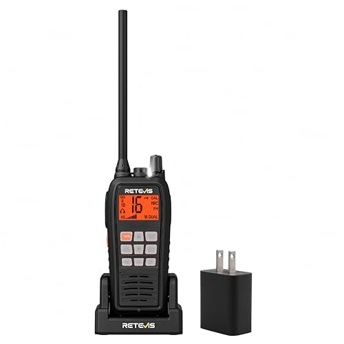 Retevis RM15 Marine Radio 6W,IP68 Floating VHF Radio Handheld,Built-in Noise Cancelling Mic,2000mAh,Type-C,Rust-Proof Charging,NOAA,Falling Water Flash Alarm,Boat Radio for Coastal Sailing(1 Pack)