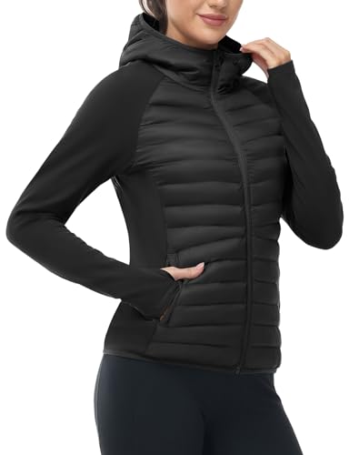 Women's Winter Puffer Jacket with Hood - Lightweight Insulated Water-Resistant Coat - Medium Black