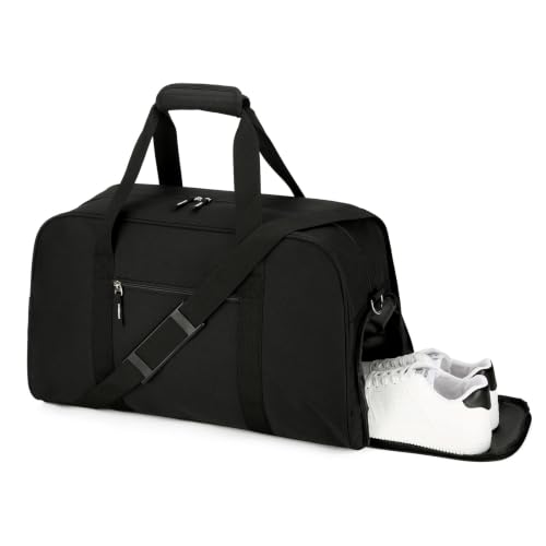45L Gym Duffle Bag with Shoe Compartment - Medium Black 21 x 10 x 13 Inches