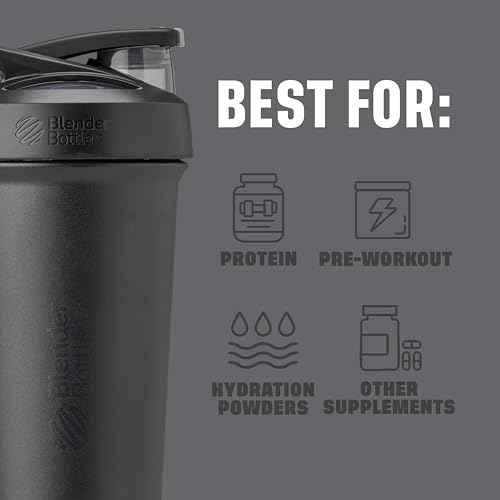 BlenderBottle Strada Sleek Shaker Cup Insulated Stainless Steel Water Bottle with Wire Whisk, 25-Ounce, Black