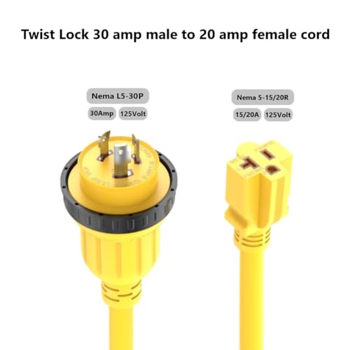 15FT Marine Shore Power Extension Cord - NEMA L5-30P to 5-20R Heavy Duty