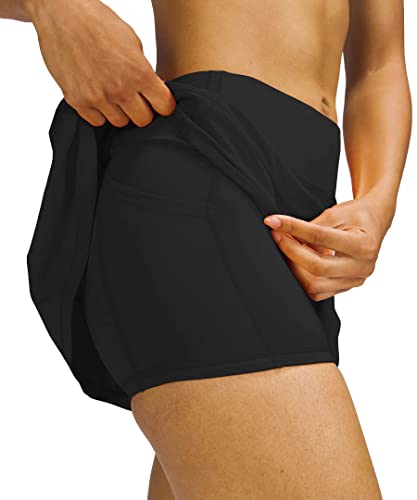 X-Small Women's Pleated Tennis Skirt with Pockets Activewear Sports Skort Built-in Shorts - Black