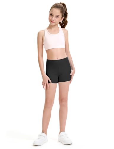 Girls Athletic Shorts 3-Pack for Kids 9-10 Years Black Gymnastics Cheer Sportswear Variation