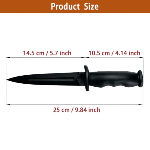Black Rubber Training Knife 9.8 Inch Fake Dagger for Martial Arts & Cosplay - Safe Prop