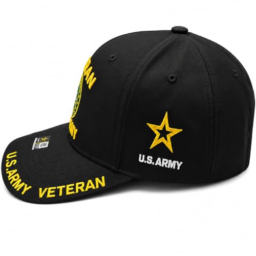 One Size Black US Army Veteran Hat for Men - Officially Licensed Military Baseball Cap - Gift for Veterans