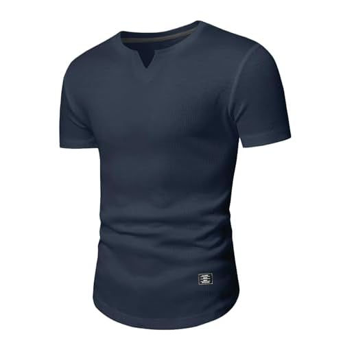 PLEPAN Mens Muscle T Shirts V Neck Short Sleeve Henley Shirt Hipster Longline Gym Workout Athletic Tee Shirts