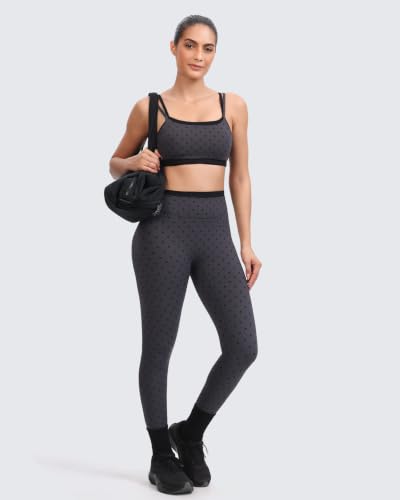 Aoxjox Dual Core High Impact Layered Sports Bra Large Charcoal Black Dot