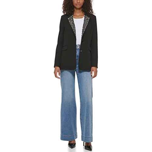 KARL LAGERFELD Women's Pearl Detail Fitted Blazer