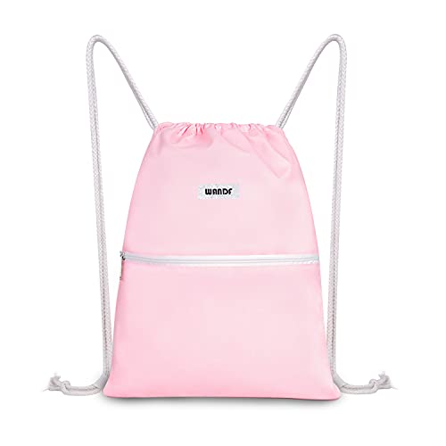 WANDF Light Pink Drawstring Gym Backpack - Foldable & Water-Resistant Sports Sack