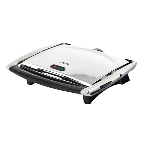 IMUSA 12x10in Stainless Steel Electric Panini Press with Temperature Control, Nonstick Plates for Sandwiches, Grilled Paninis, Quesadillas, and More