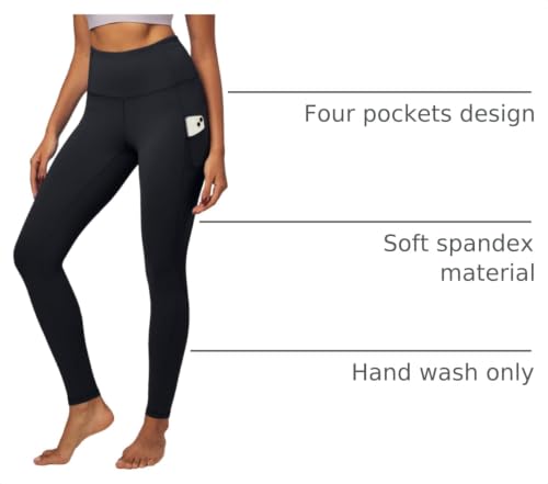 IUGA Women's Tummy Control Yoga Pants with 4 Pockets - Black, X-Large