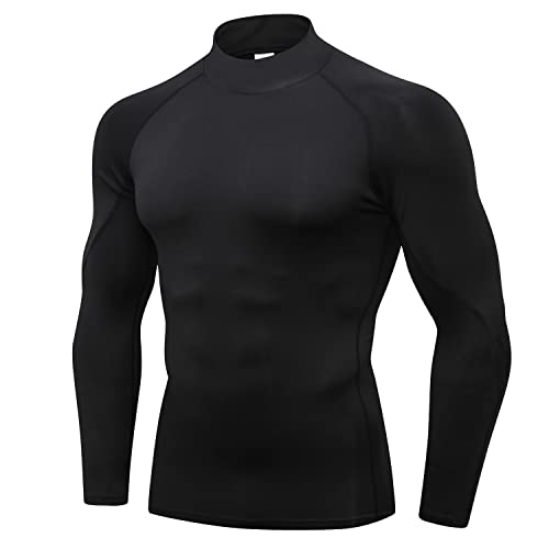 Men's Compression Long Sleeve Turtleneck Shirt XL Black - Workout Tops