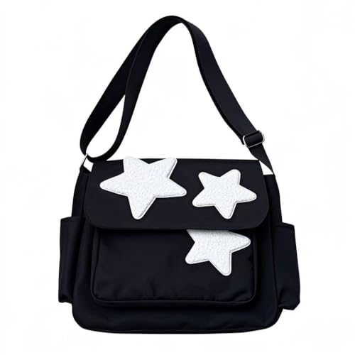 Black Y2K Star Messenger Bag with Coin Purse & Keychain - Cute Grunge Tote