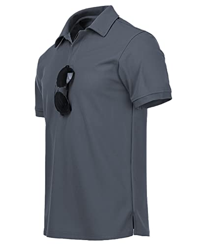 Men's Golf Polo Shirts 3 Pack Short Sleeve Business Casual - Large Black Blue Grey