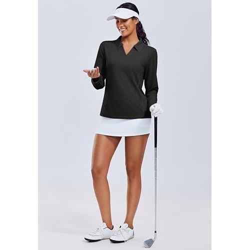 PINSPARK Long Sleeve Workout Tops for Women UPF 50+ Sun Shirts V Neck Quick Dry Golf Hiking Athletic Running Fishing Shirts