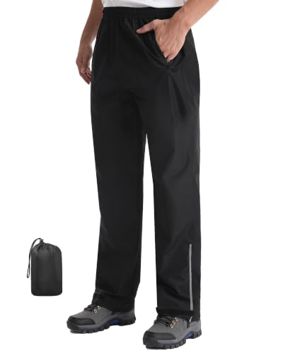 Men's Waterproof Rain Pants - Packable Windproof Lightweight Overpants, X-Small / 28" Inseam, Black
