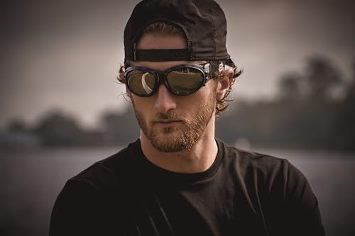 Motorcycle Padded Airsoft Goggles with Mirror Lens for Day & Night Riding - Black & Red Eagle Style, 2 Pairs