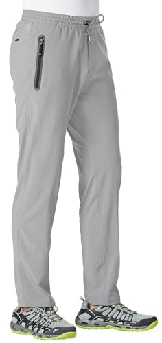 Men's Lightweight Quick Dry Hiking & Workout Sweat Pants - Large, Light Grey