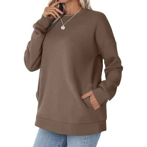 WIHOLL Crewneck Sweatshirts Women Long Sleeve Tops 2025 Fall Fashion Clothes Winter Pullover with Pockets S-2XL