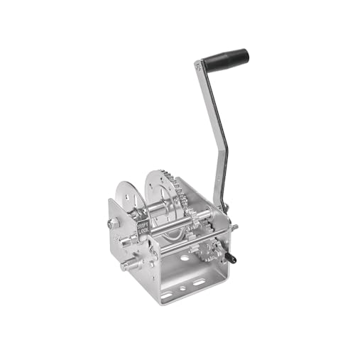 Fulton 142400 Boat Trailer Winch, 2,000 lbs. Capacity, No Strap, 10 Inch Handle, Two-Speed Hand Crank Winch, Solid Drum Gear System