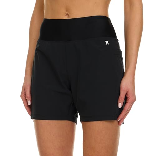 Hurley Women's 5-Inch Inseam High-Waisted Quick Dry Board Shorts with Pockets - Black