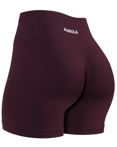AUROLA Power Workout Shorts for Women Medium Black Cherry Tummy Control Squat Proof