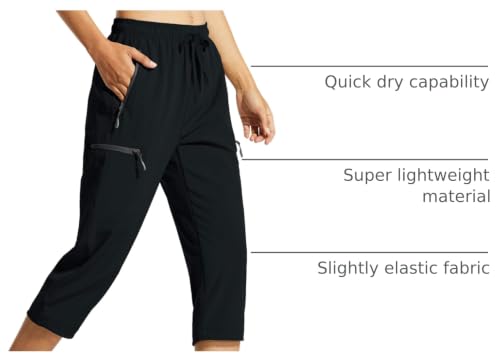 Libin Women's Black Cropped Cargo Hiking Capris Pants - Large