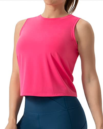 Ice Silk Workout Tank Top for Women - Bright Pink, Medium, Quick Dry Fitness Shirts
