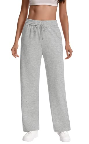 Women Baggy Straight Leg Sweatpants with Drawstring - Medium Grey, 28 Inch Inseam