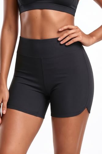 Women’s High Waisted Swim Shorts Tummy Control Bathing Suit Bottoms - Small Black