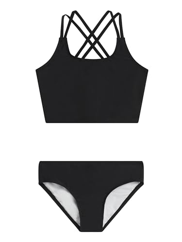 Girls Waverly UPF 50 Beach Tankini Set - Solid Black, Size 10
