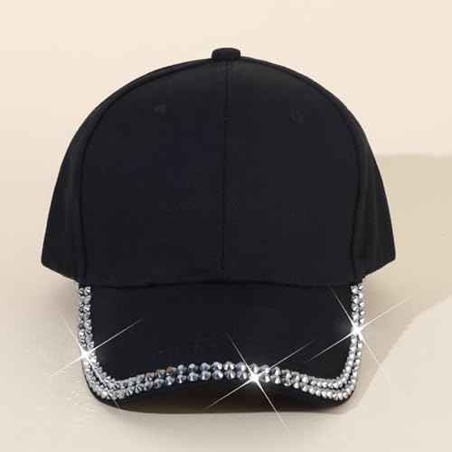 Shiny Rhinestone Brim Baseball Cap for Women Girls Bling Hats Sparkle Ponycap Trucker Hat Summer Outdoors Sun Cap