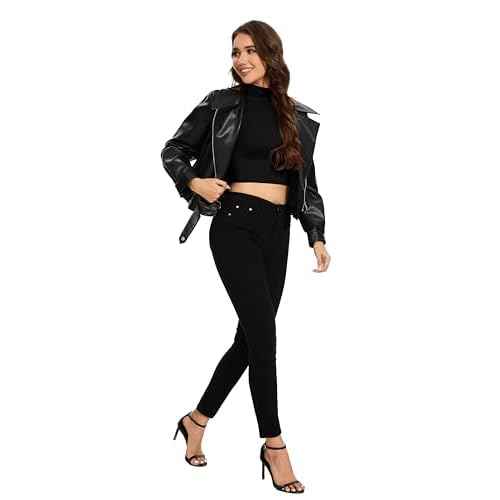 MadHeart Womens Long Sleeve Crop Tops Slim Fit Cropped Mock Neck Base Layer Shirts