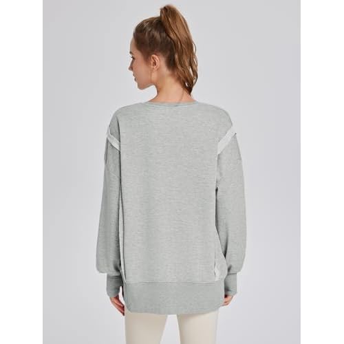 TAKEYAL Women's Oversized Sweatshirts Side Slit Long Sleeve V Neck Sweatshirt Casual Loose Pullover