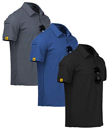 Men's Golf Polo Shirts 3 Pack Short Sleeve Business Casual - Large Black Blue Grey