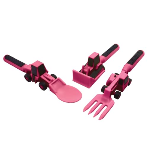 Pink Toddler Construction Utensils Set Made in USA - Kids Silverware for Construction Play