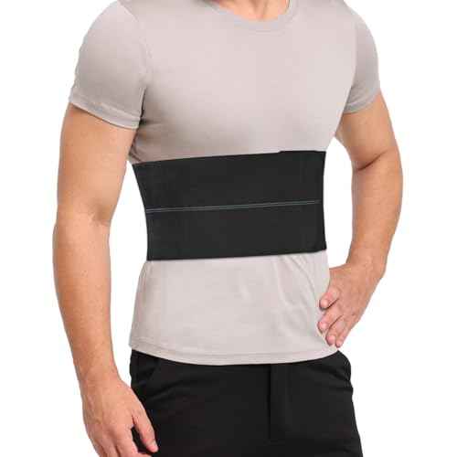 Broken Rib Brace for Men - Compression Chest Binder for Cracked Ribs Support & Chest Pain Relief - Rib Belt for Bruised Rib Cage (Black, Fits 30¡±-45¡±)