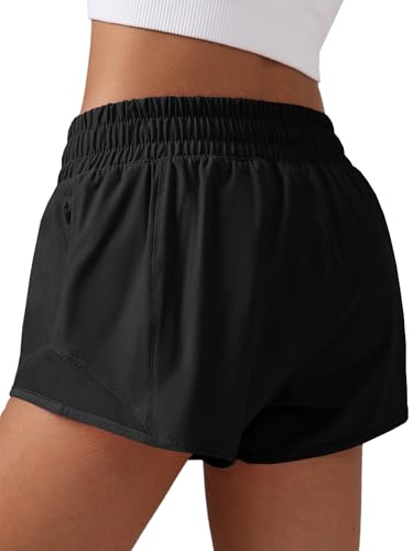 Girls Athletic Shorts with Liner - Large Black Quick-Dry Workout Sports Running Shorts with Zip Pocket